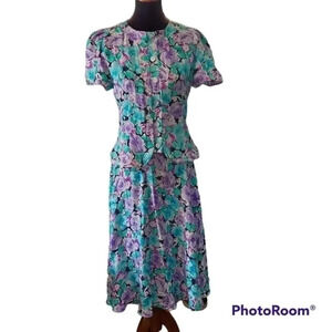 Vintage Maggy‎ London by Jeannene Booher 100% silk floral skirt set
